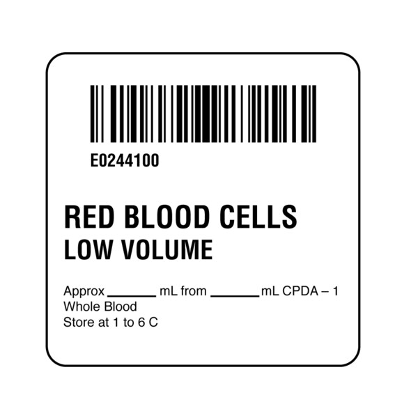 ISBT 128 Red Blood Cells Low Volume 2" x 2"